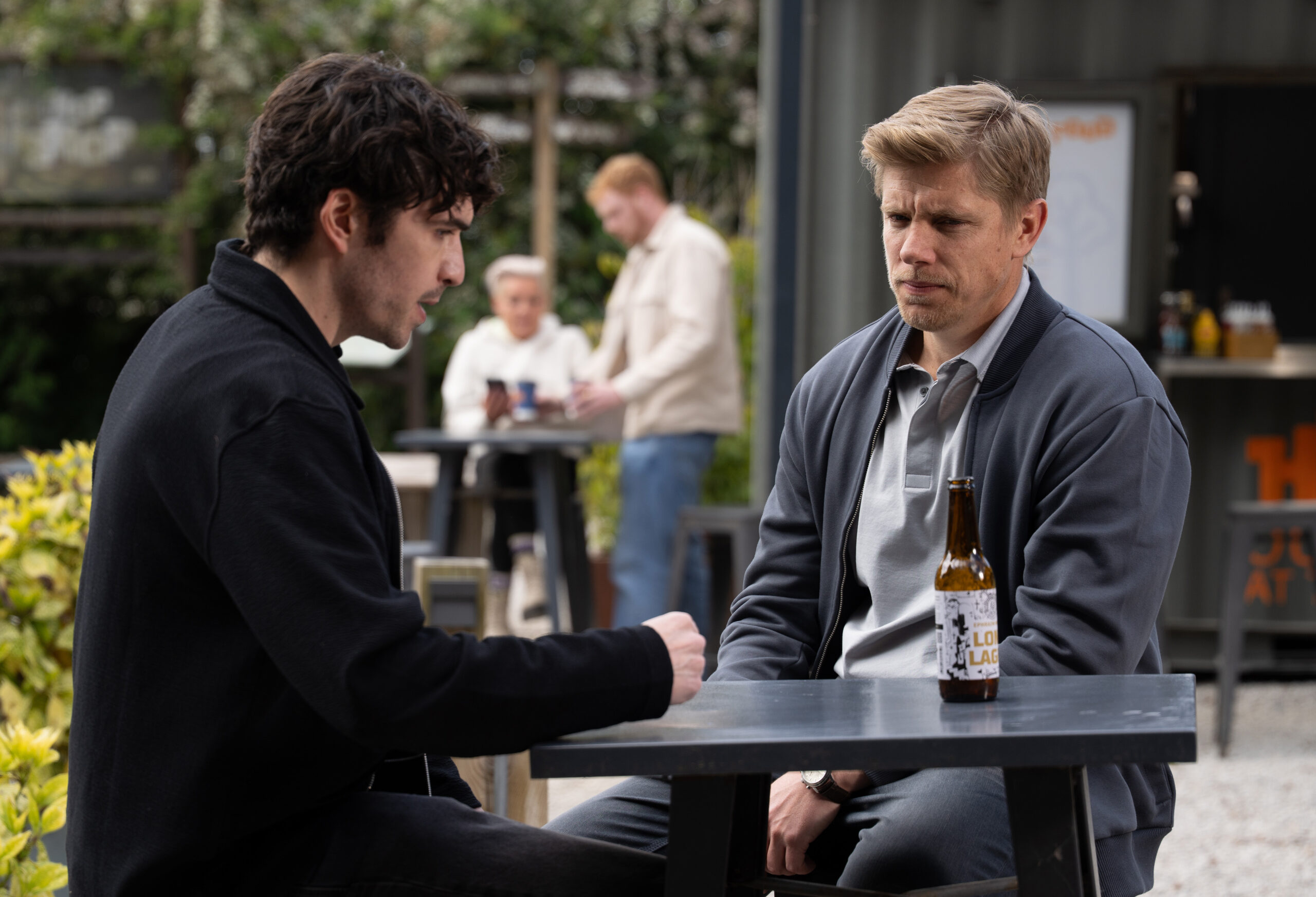 Robert talking to Steve outside in Emmerdale