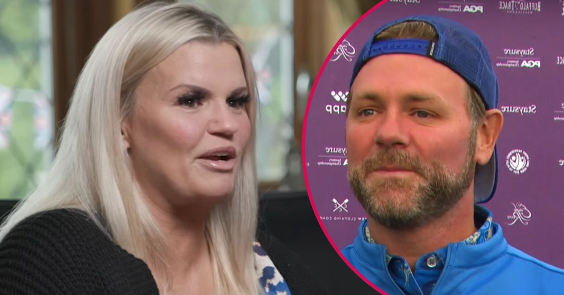 Kerry Katona in a podcast / Brian McFadden looking serious