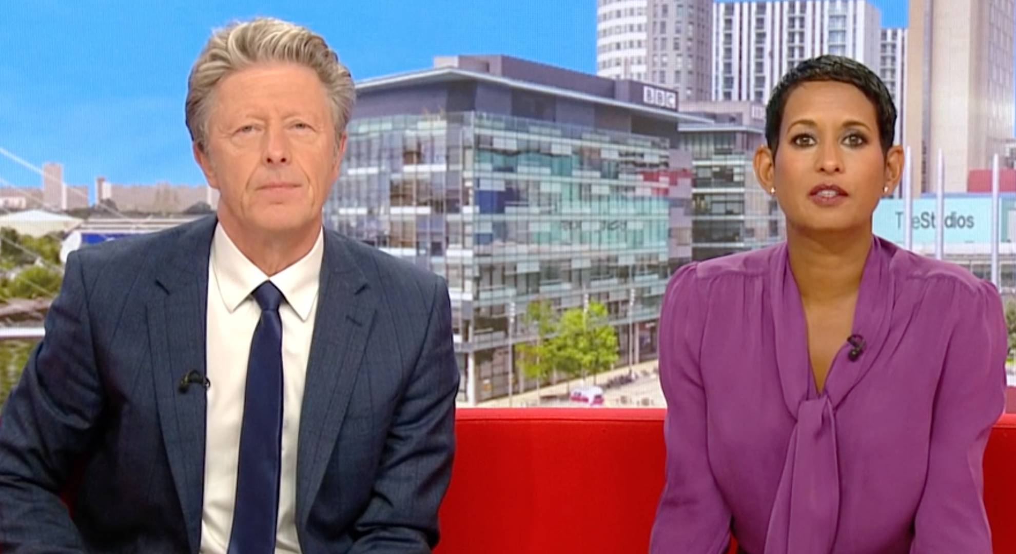 Naga Munchetty sits alongside Charlie Stayt on BBC Breakfast today