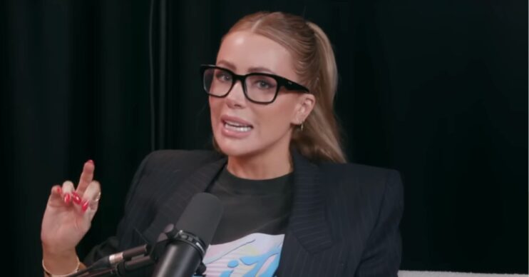 Olivia Attwood in glasses on her podcast