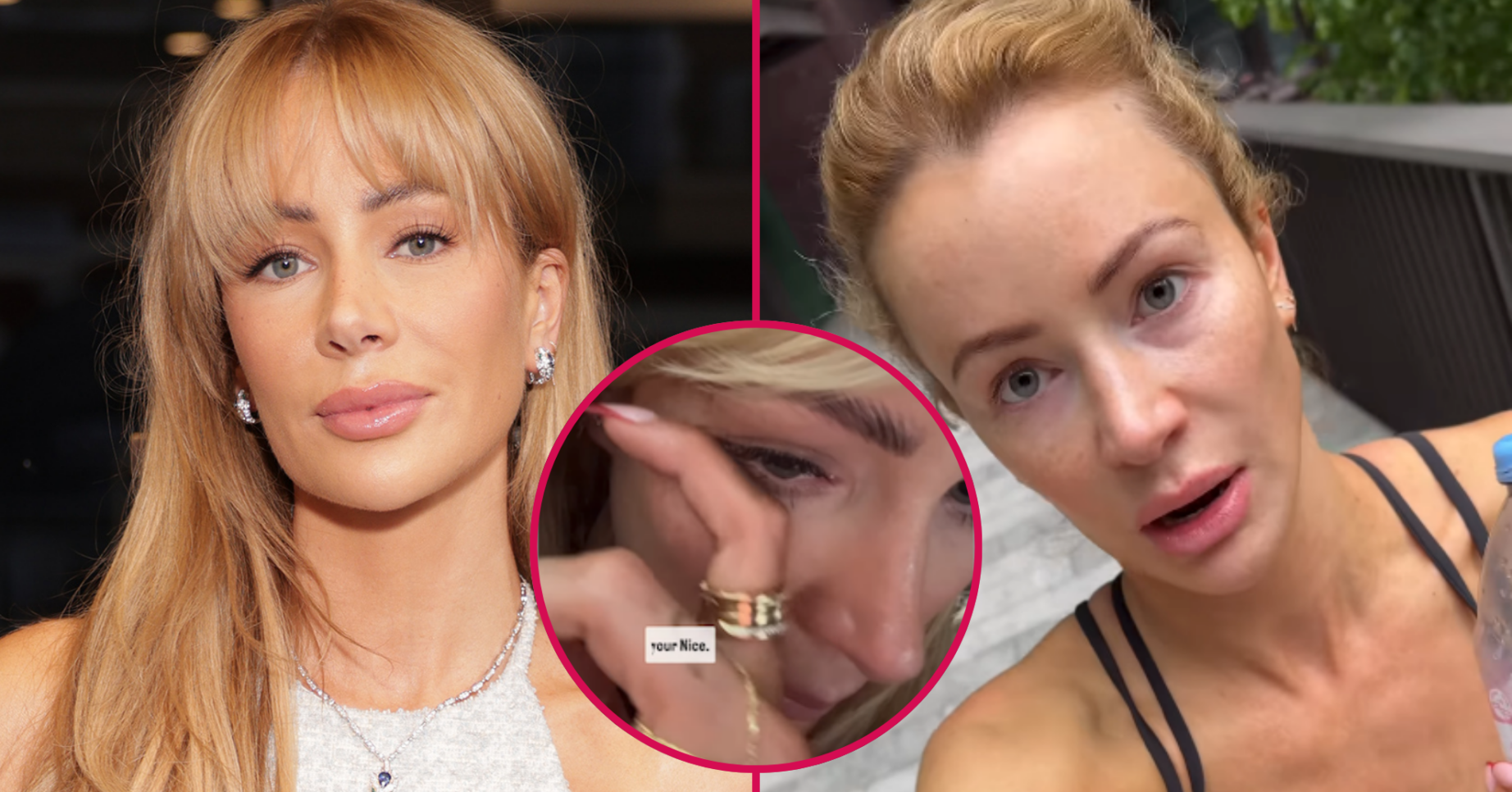 Three pictures of Olivia Attwood looking upset