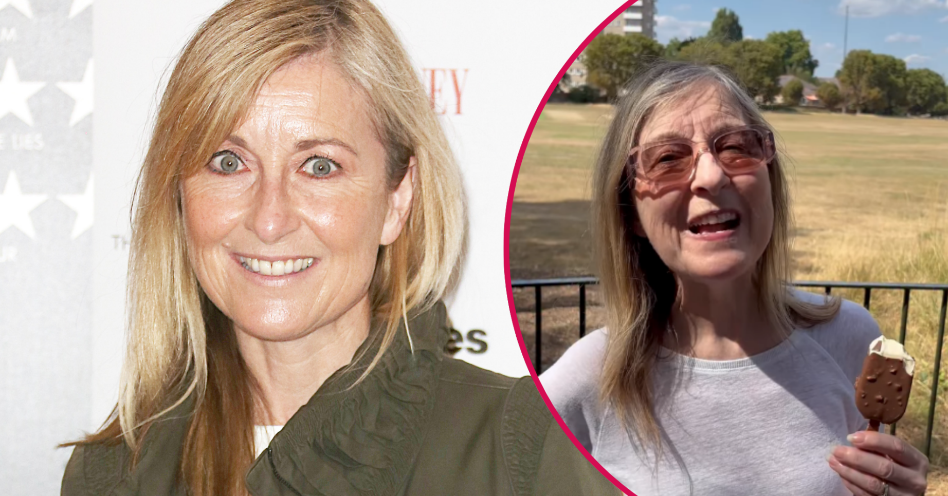 Fiona Phillips smiling and eating an ice cream