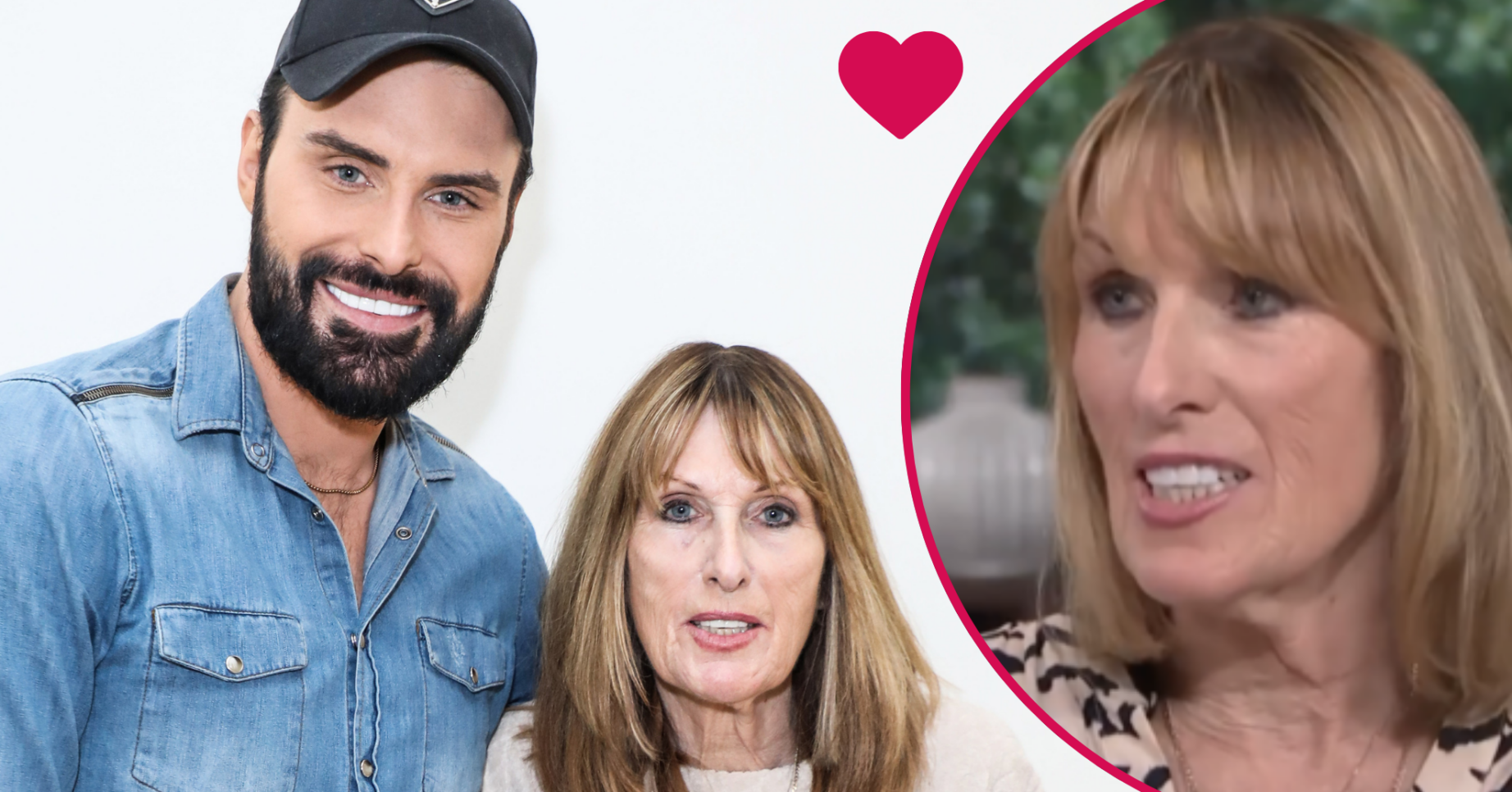 Rylan Clark smiling with mum Linda and Linda inset