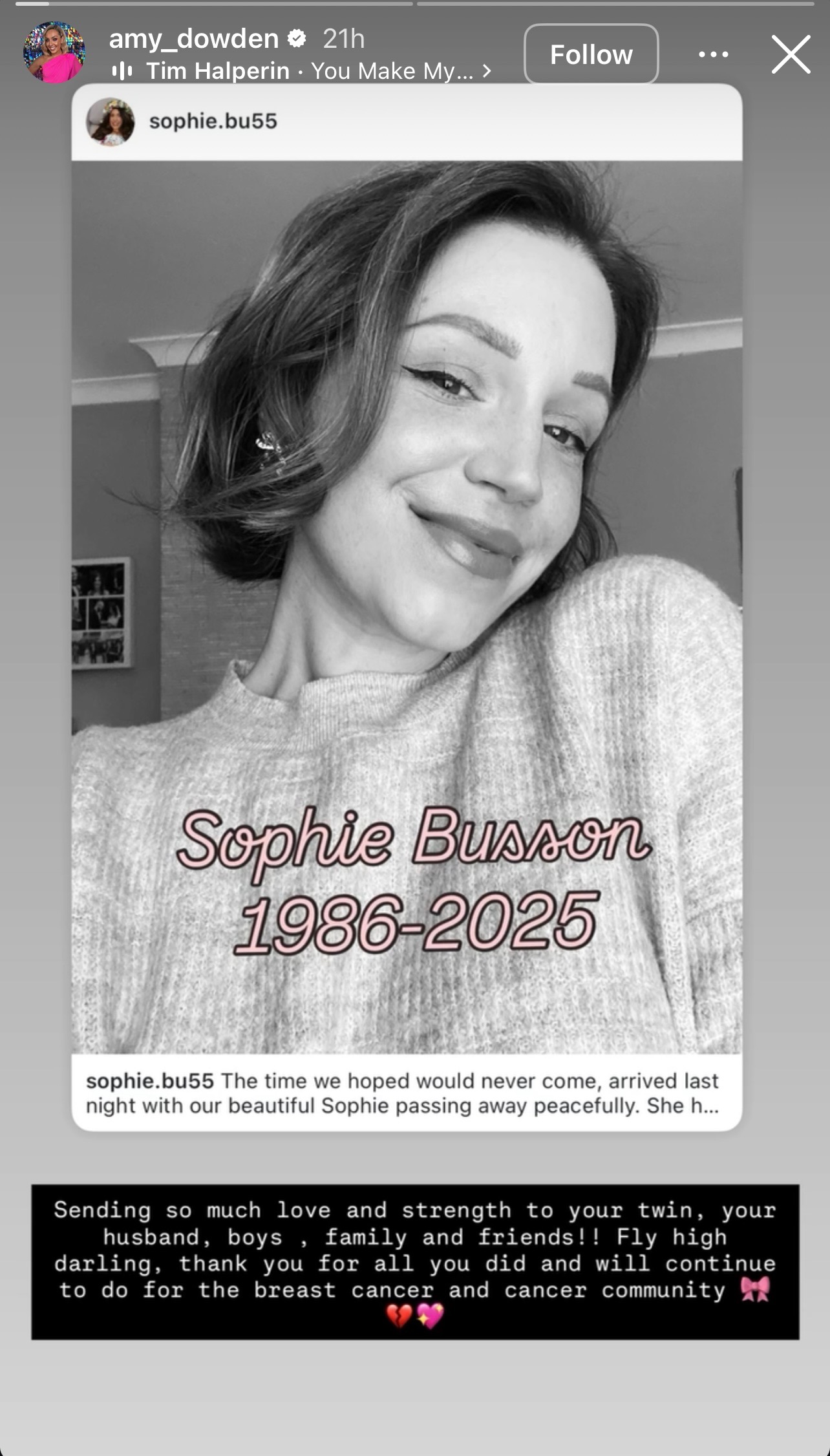 Amy's Instagram story of Sophie