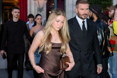 Harper and David Beckham outside