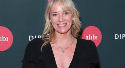 Tamzin Outhwaite beaming