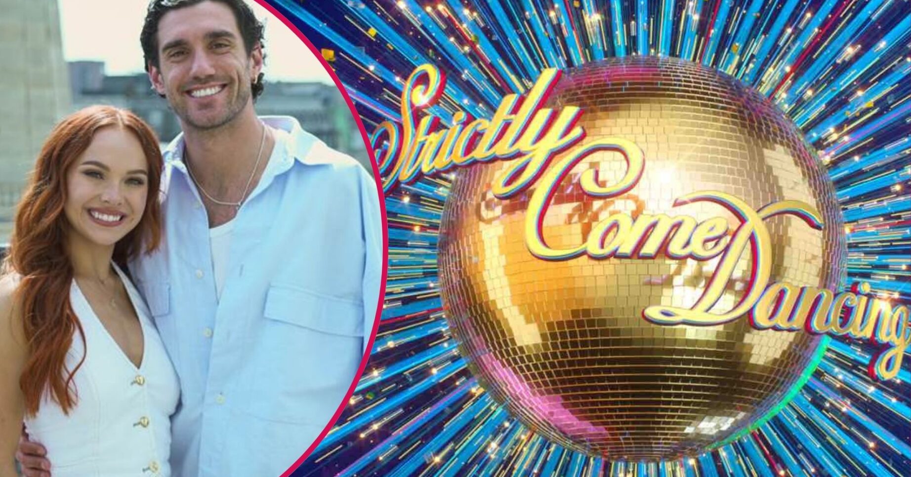 Alexis Warr and Julian Caillon smiling / Strictly logo