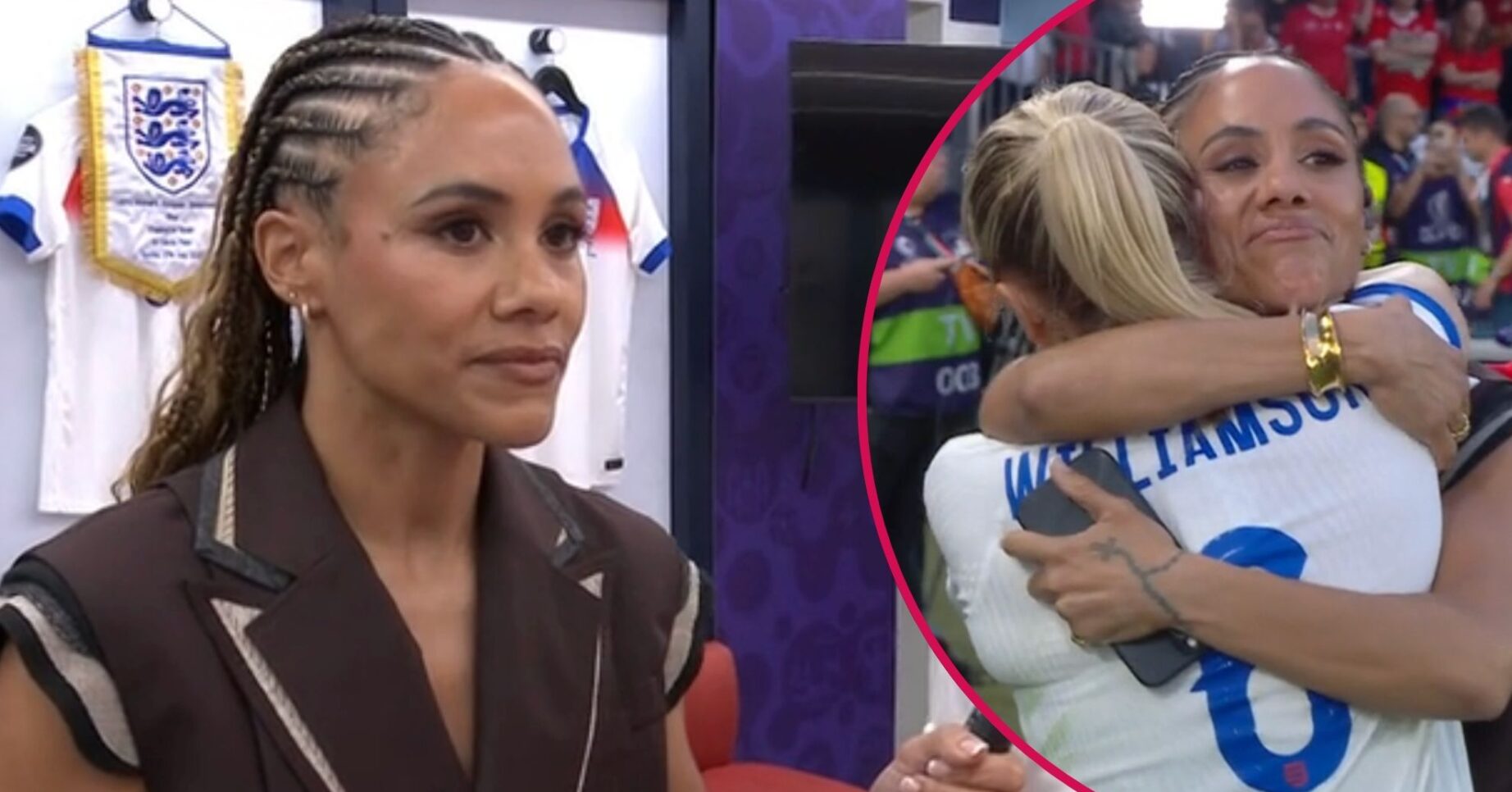 Alex Scott / Alex hugging Leah Williamson