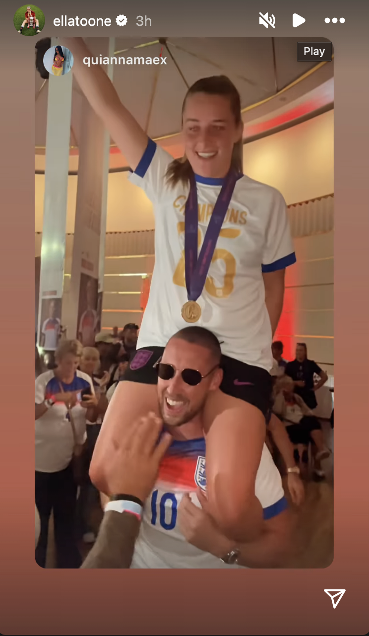 Ella Toone on her boyfriend's shoulders 