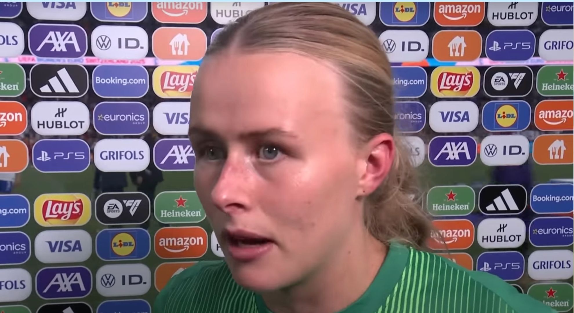 Hannah Hampton speaking after the game