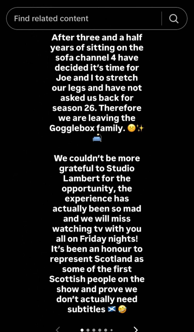 Gogglebox couple statement on tiktok