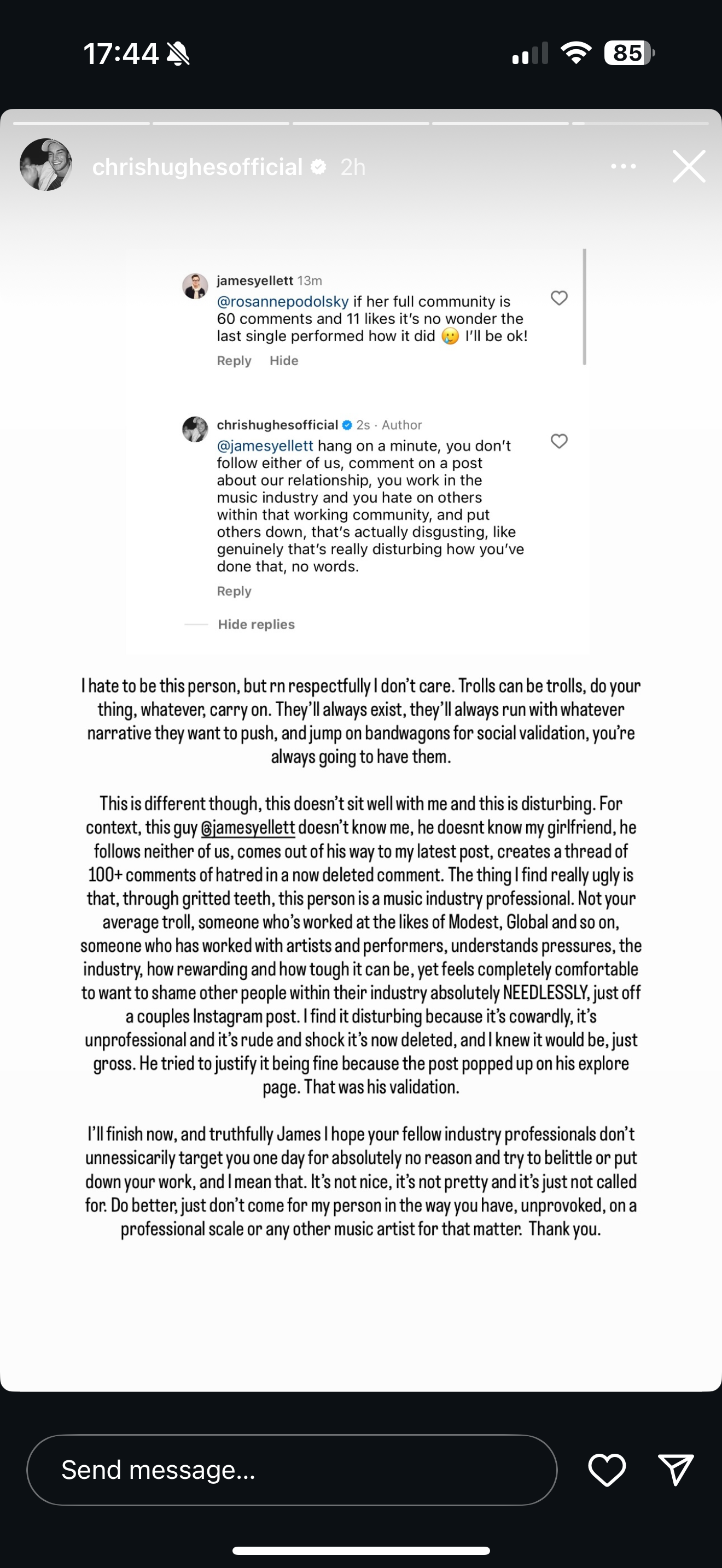 chris Hughes Instagram story