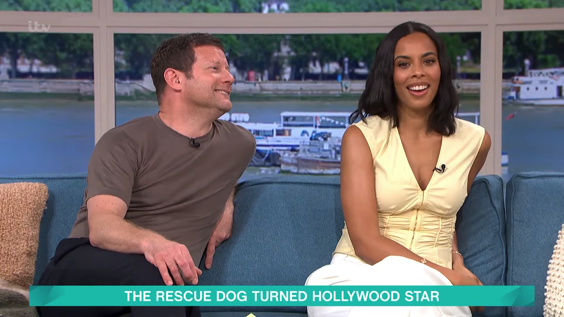 Rochelle Humes smiling on This Morning with Dermot O'Leary