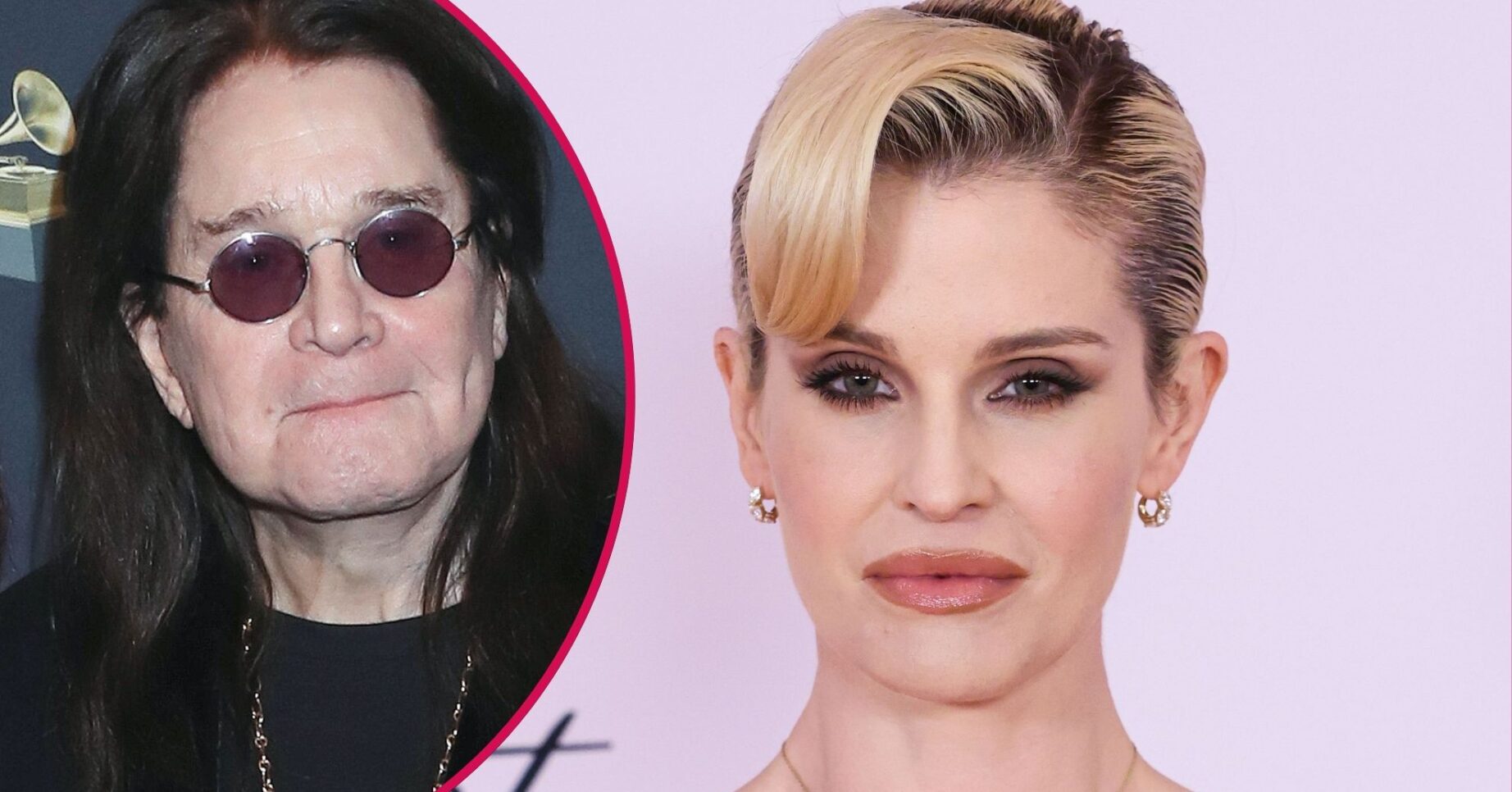 Ozzy Osbourne smiles faintly, Kelly Osbourne looks into the camera