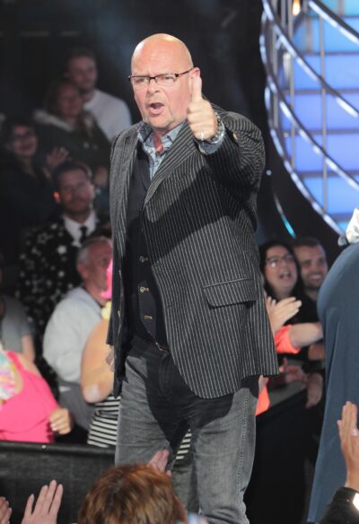 James Whale giving a thumbs up on the CBB stage