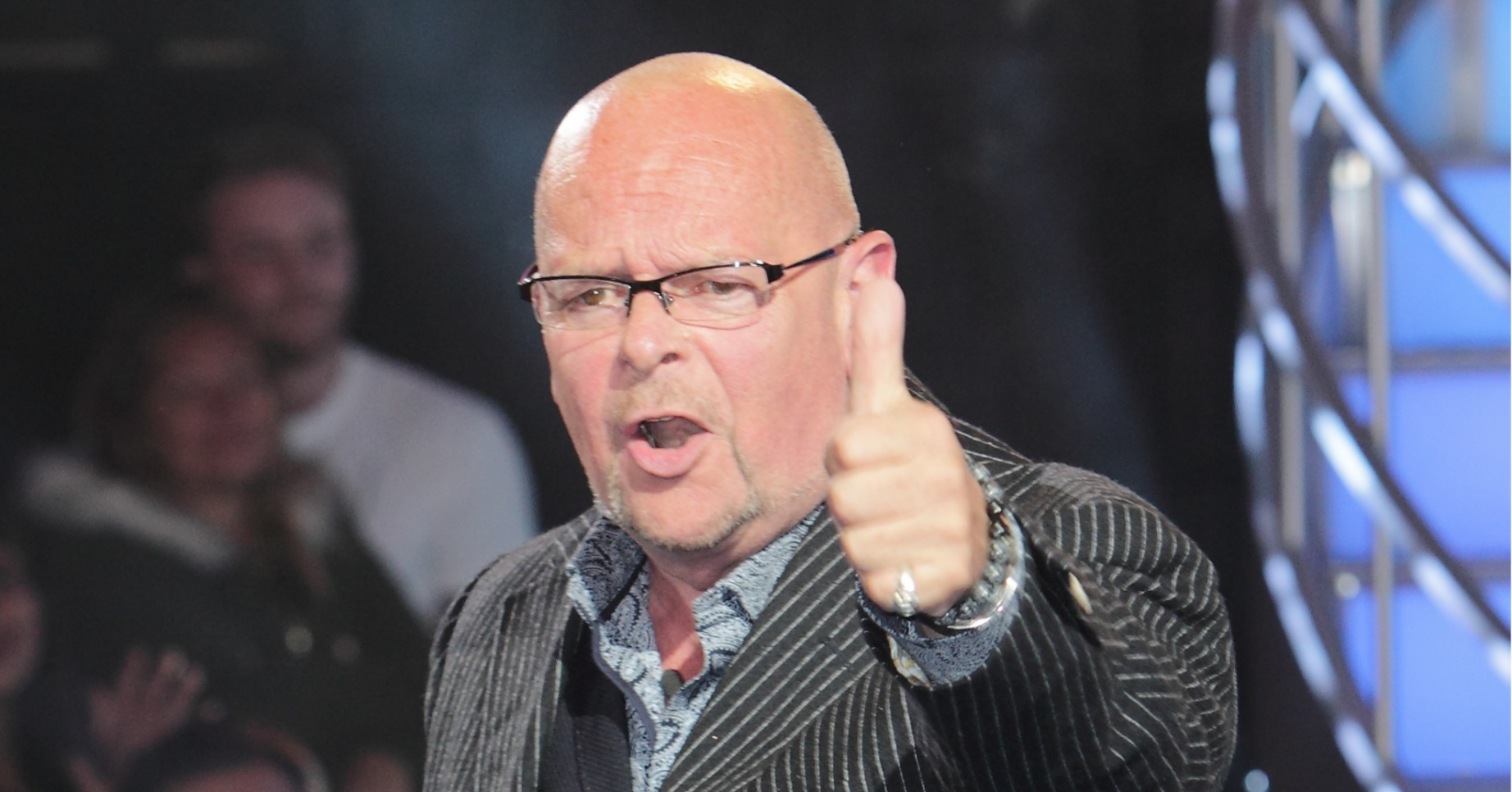 James Whale giving a thumbs up on the CBB stage