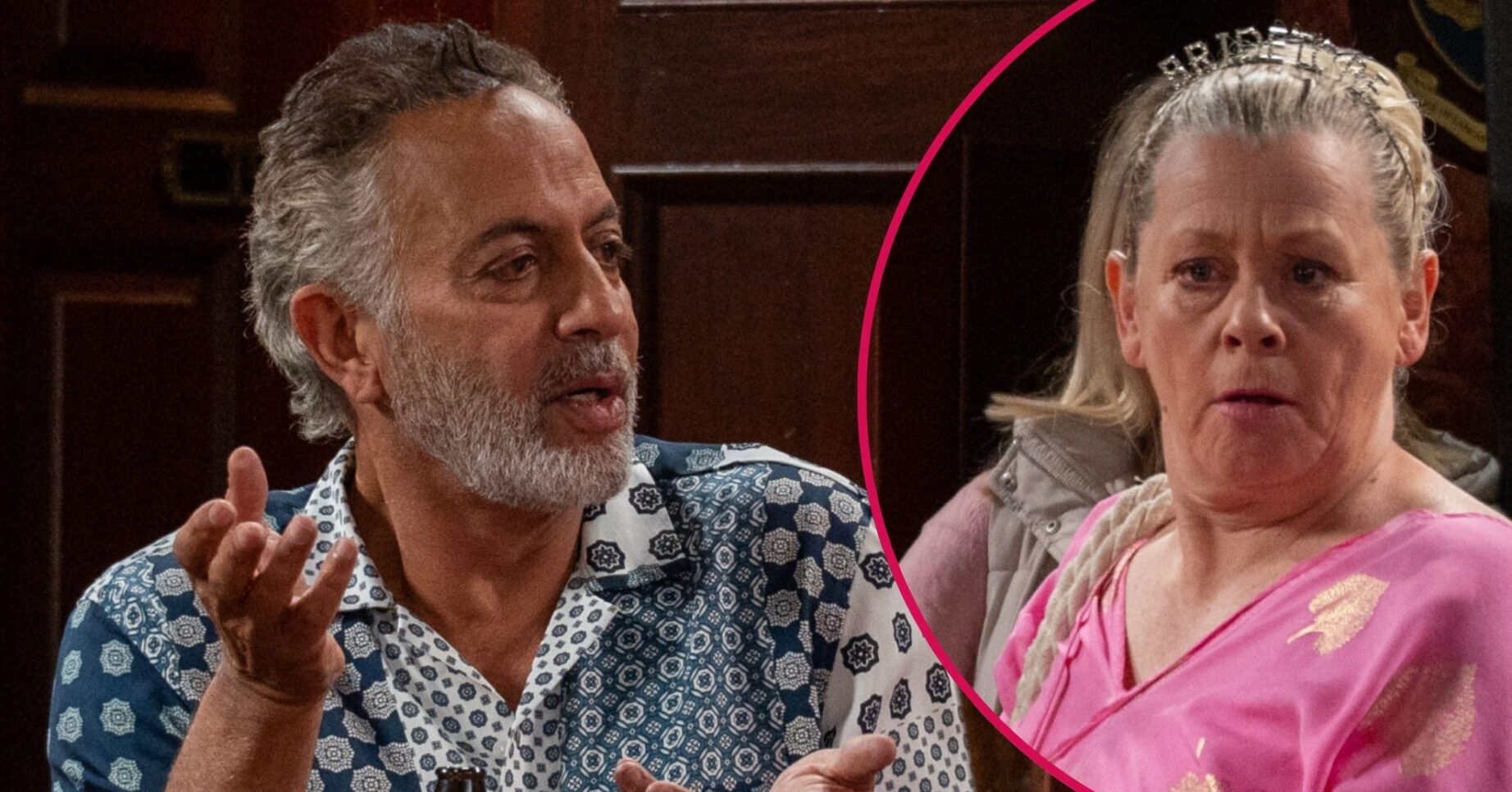 ED comp: Dev and Bernie at their pre-wedding parties in Corrie