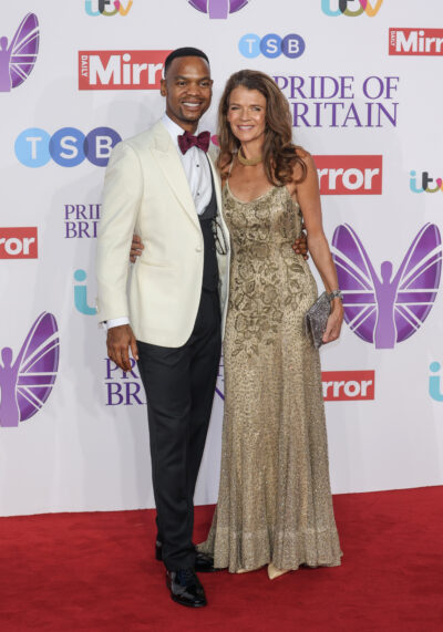Johannes Radebe and Annabel Croft on the red carpet