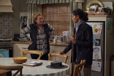 Celia and Moira in the farm in Emmerdale