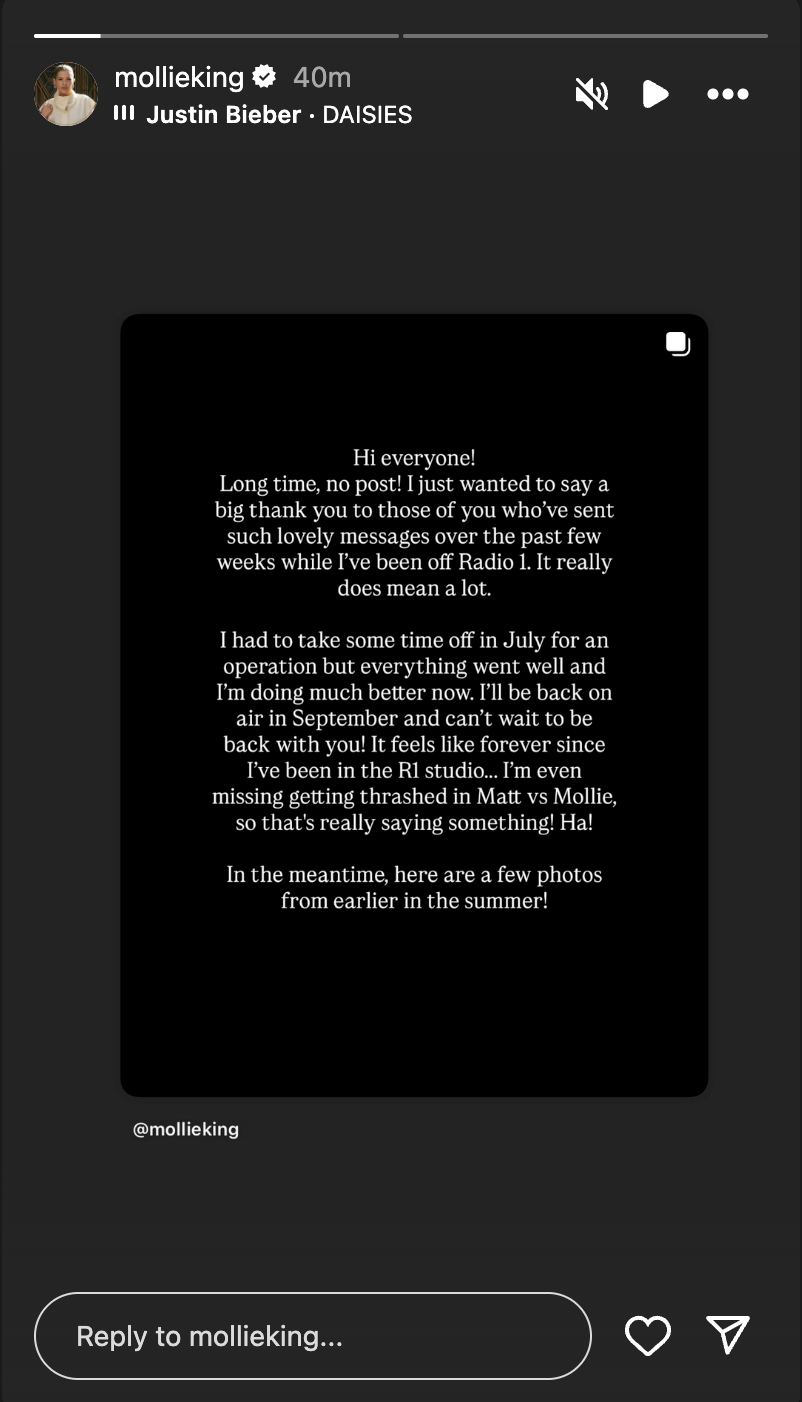 Mollie King Insta story