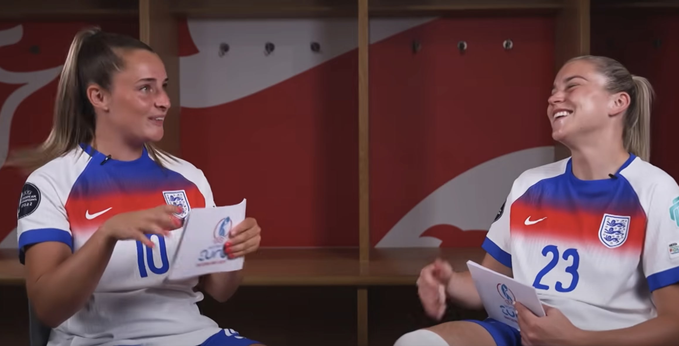 Ella Toone and Alessia Russo interviewing each other