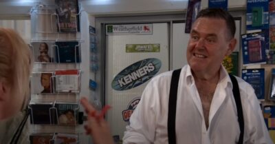George smiling as he talks to Jenny in The Kabin