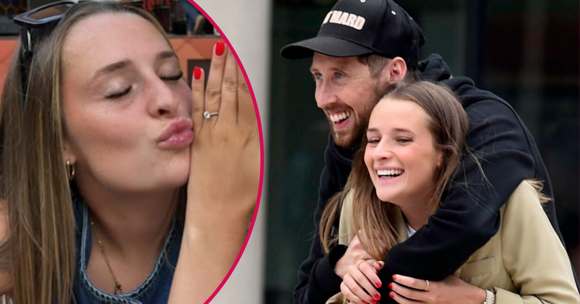 Ella Toone showing off her engagement ring and with her fiancé Joe