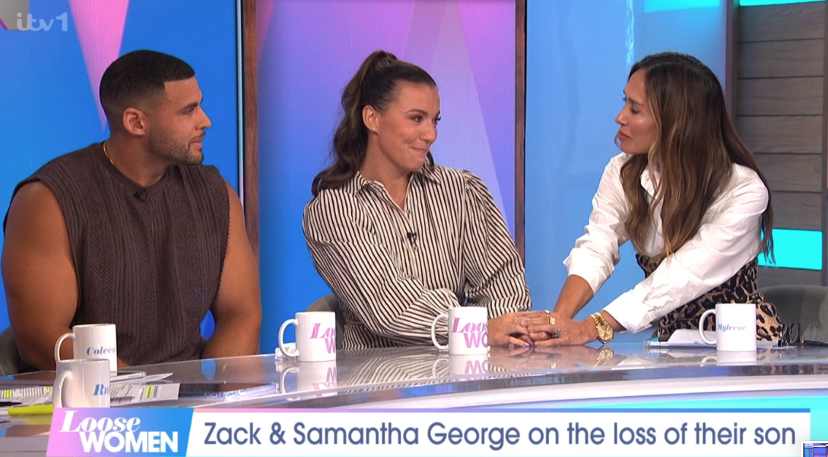 Myleene Klass comforts Zack and Samantha George on Loose Women