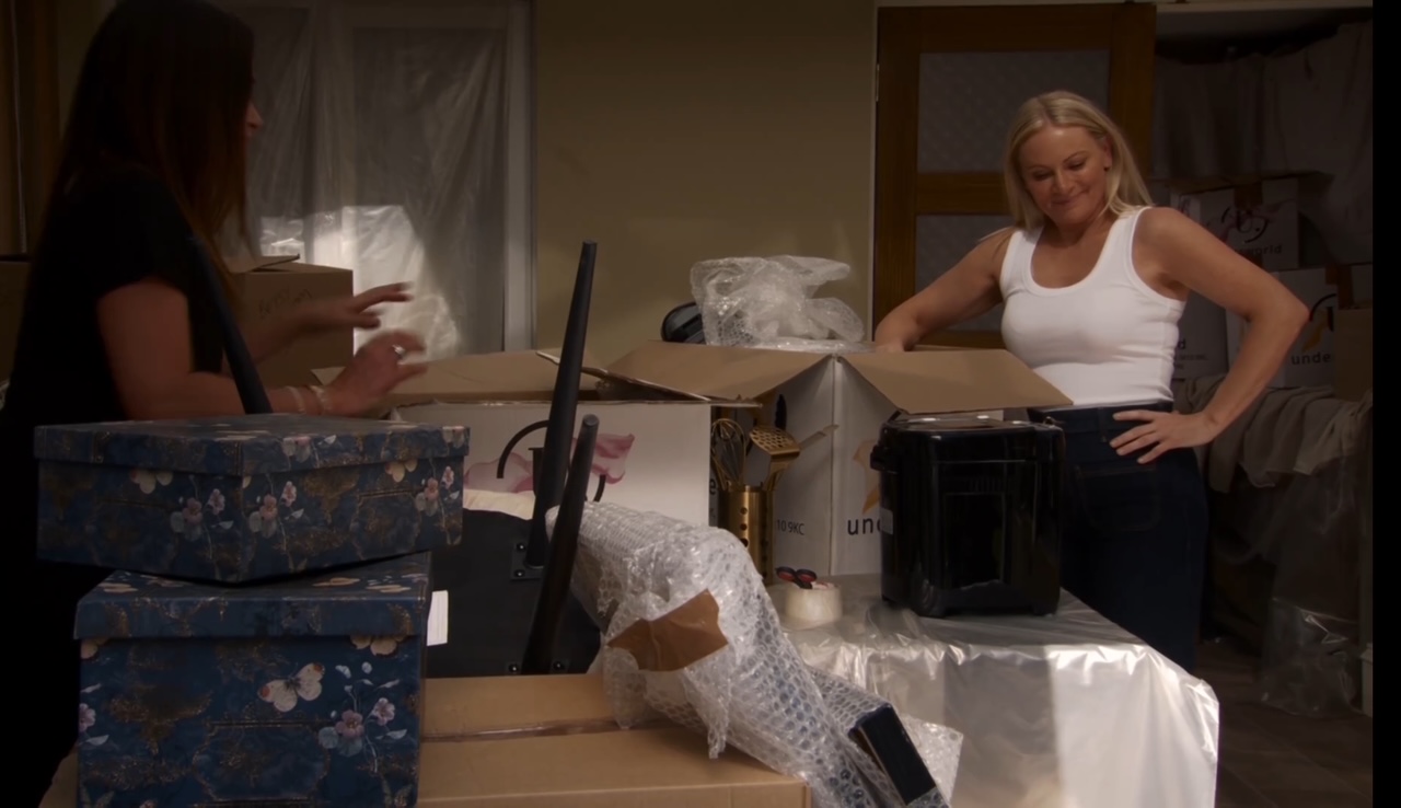 Carla and Lisa unpacking boxes in their new home.