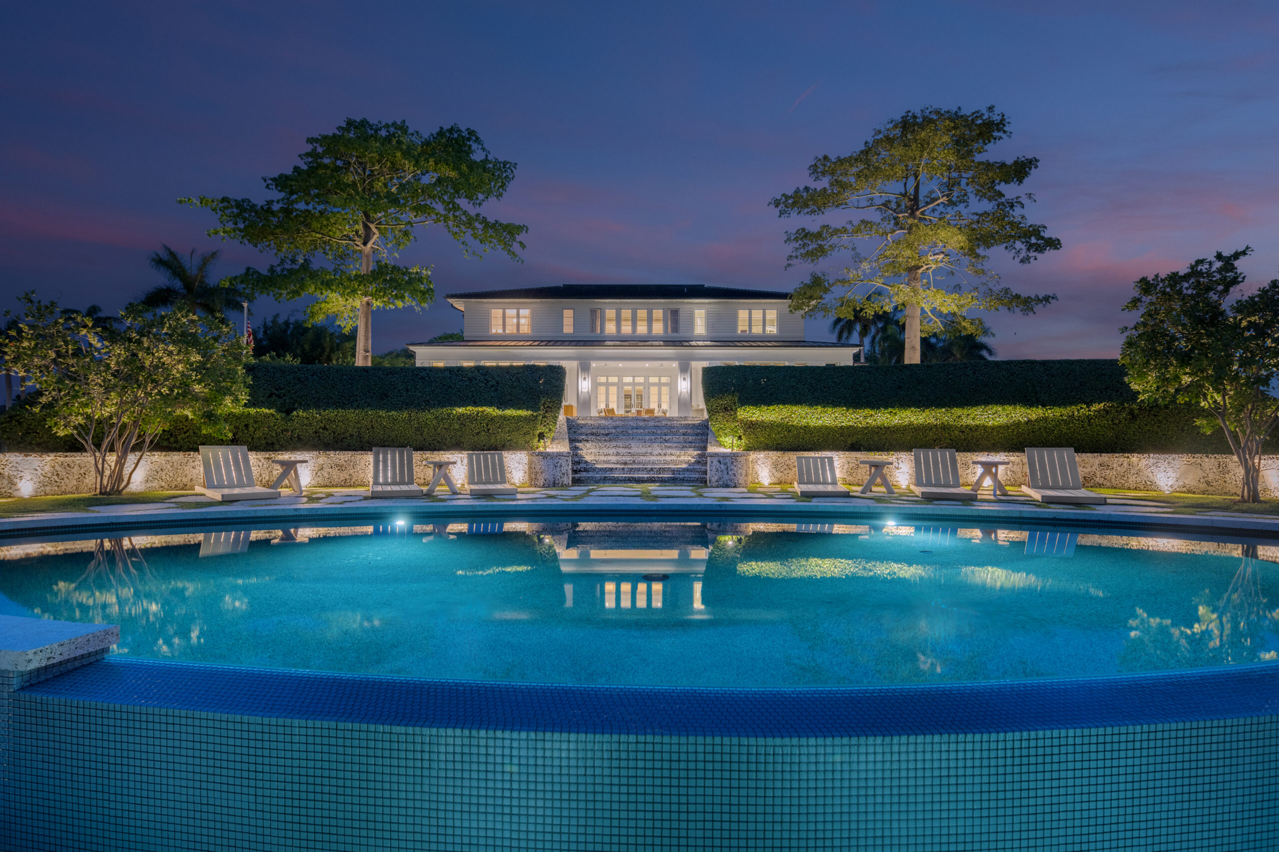 Robbie Williams' outdoor swimming pool overlooking his house.