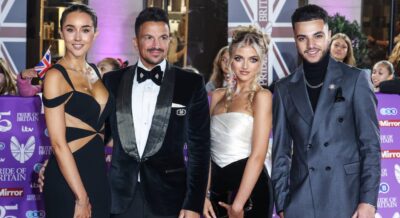 Peter Andre lines up for pics with his wife, daughter, and son