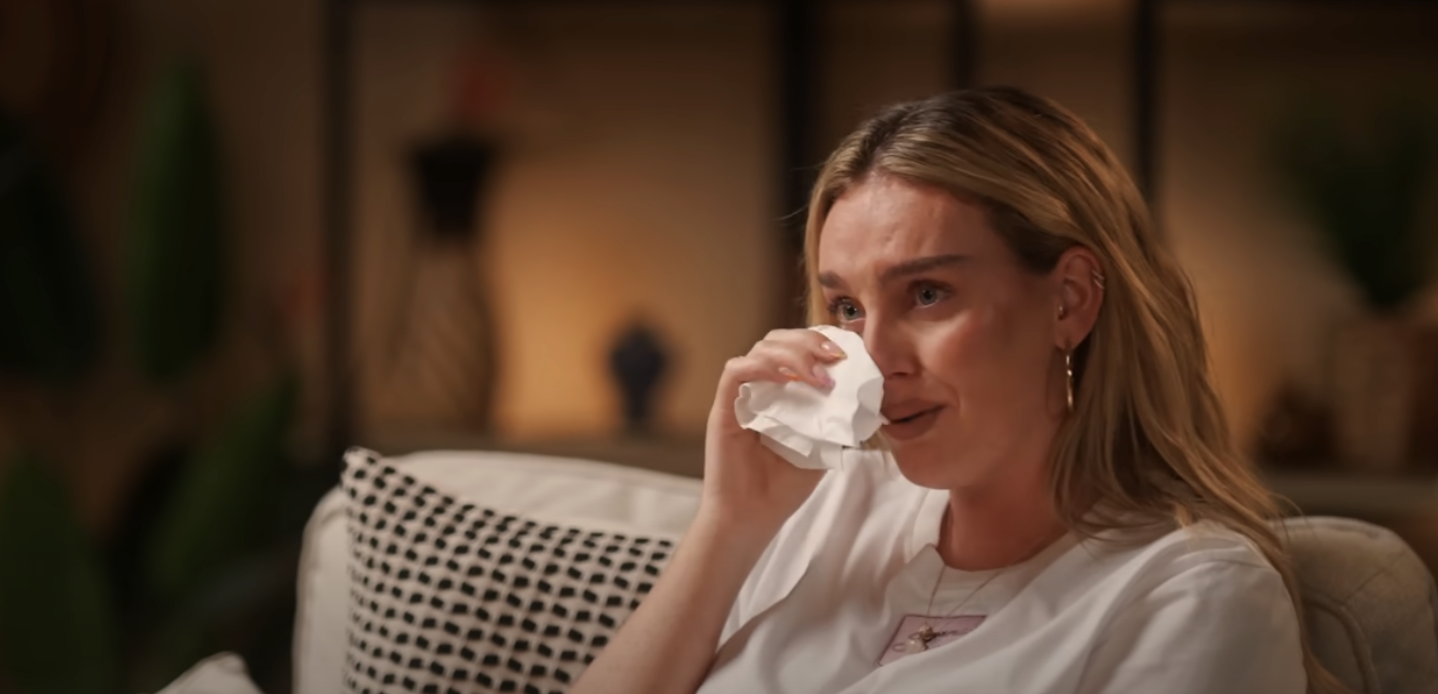 Perrie Edwards crying on We need to talk podcast