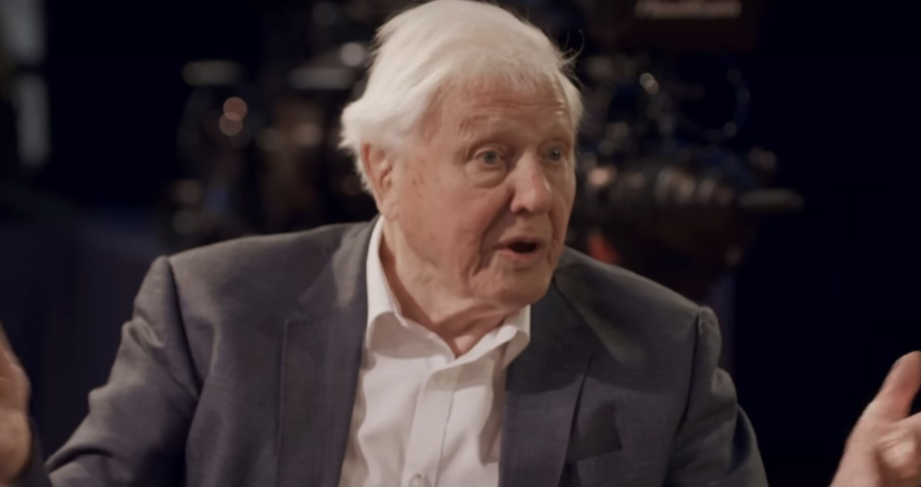 Sir David Attenborough being interviewed by Prince William