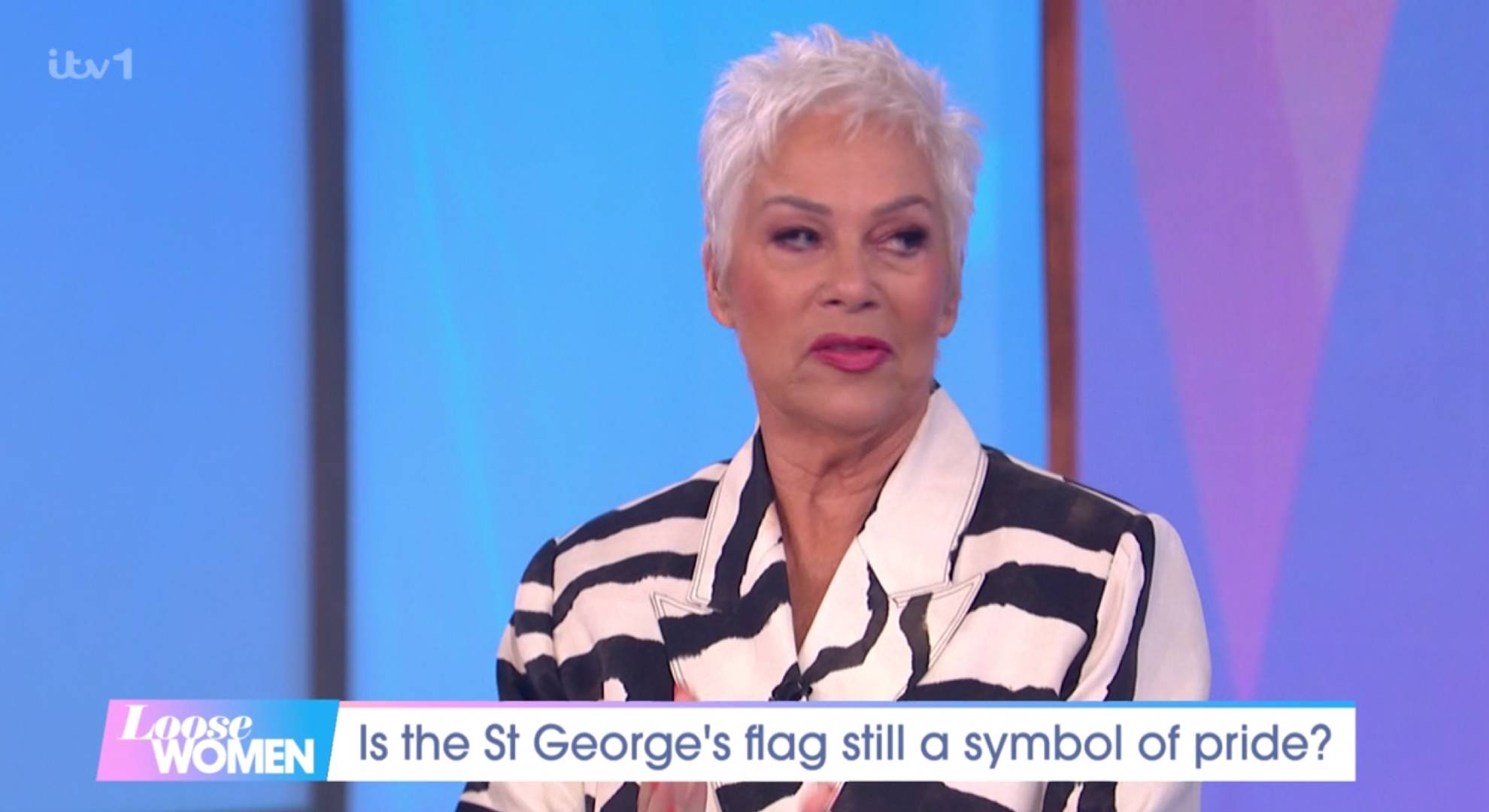 Denise Welch looks unconvinced