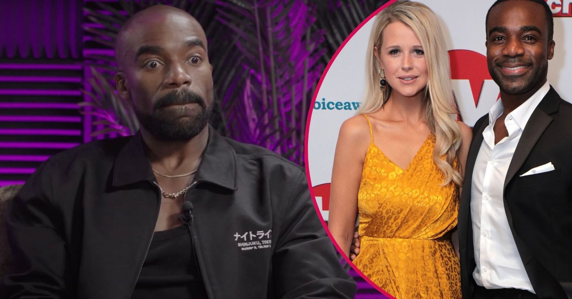 Ore Oduba looking in front / Ore Oduba and wife Portia on the red carpet