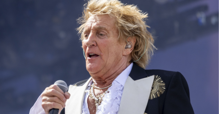 Rod Stewart on stage at Glastonbury