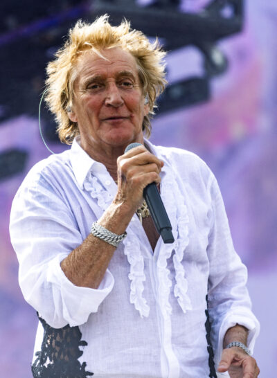 Rod Stewart on stage at Glastonbury