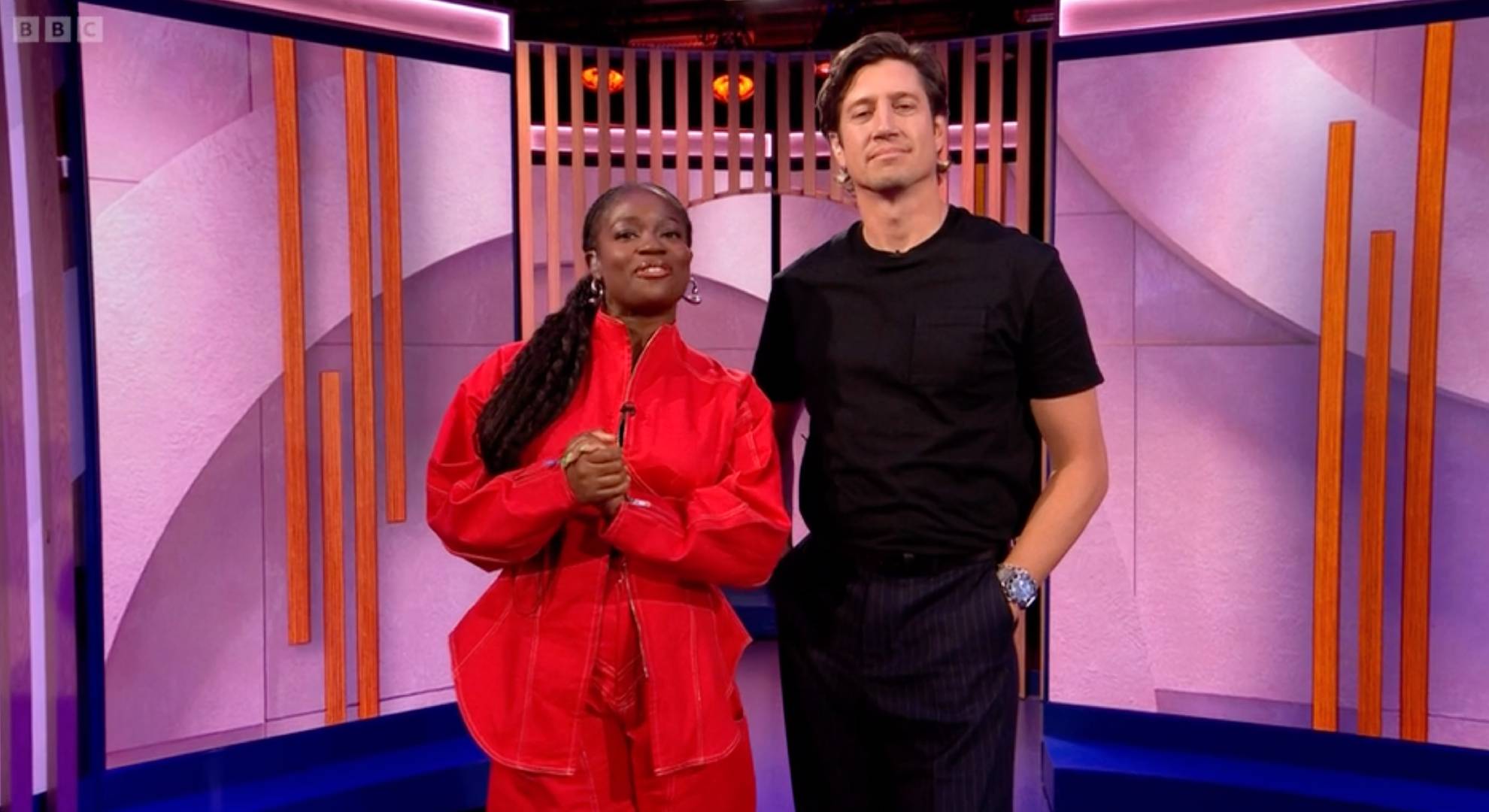 Clara Amfo and Vernon Kay hosting The One Show