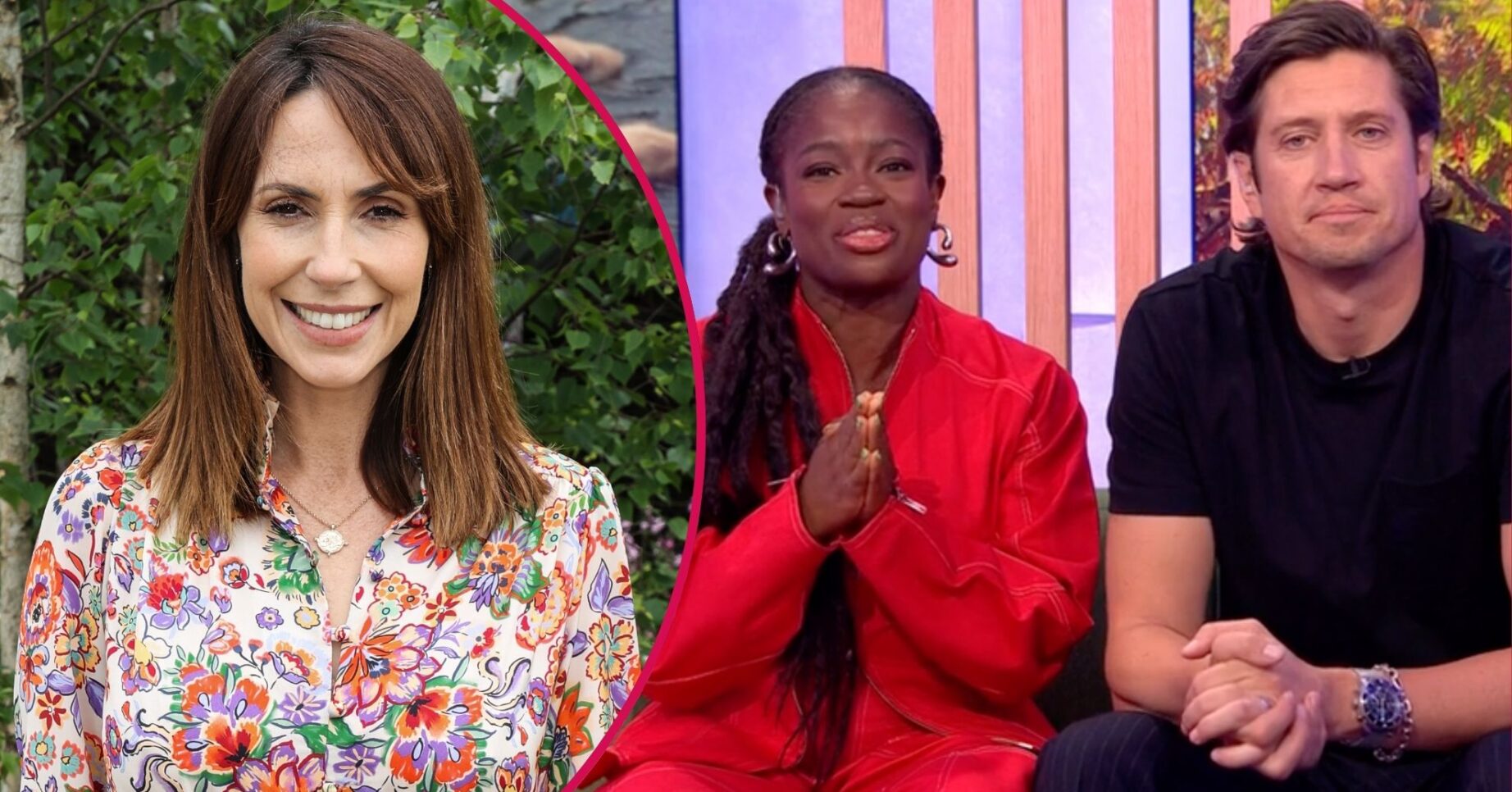 Alex Jones smiles, Clara Amfo and Vernon Kay present The One Show