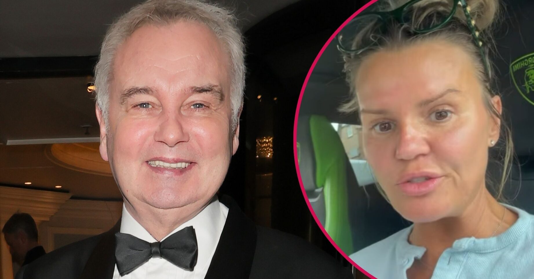 Eamonn Holmes smiles, Kerry Katona speaks to camera