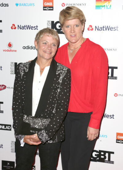 Clare Balding and wife Alice smiling