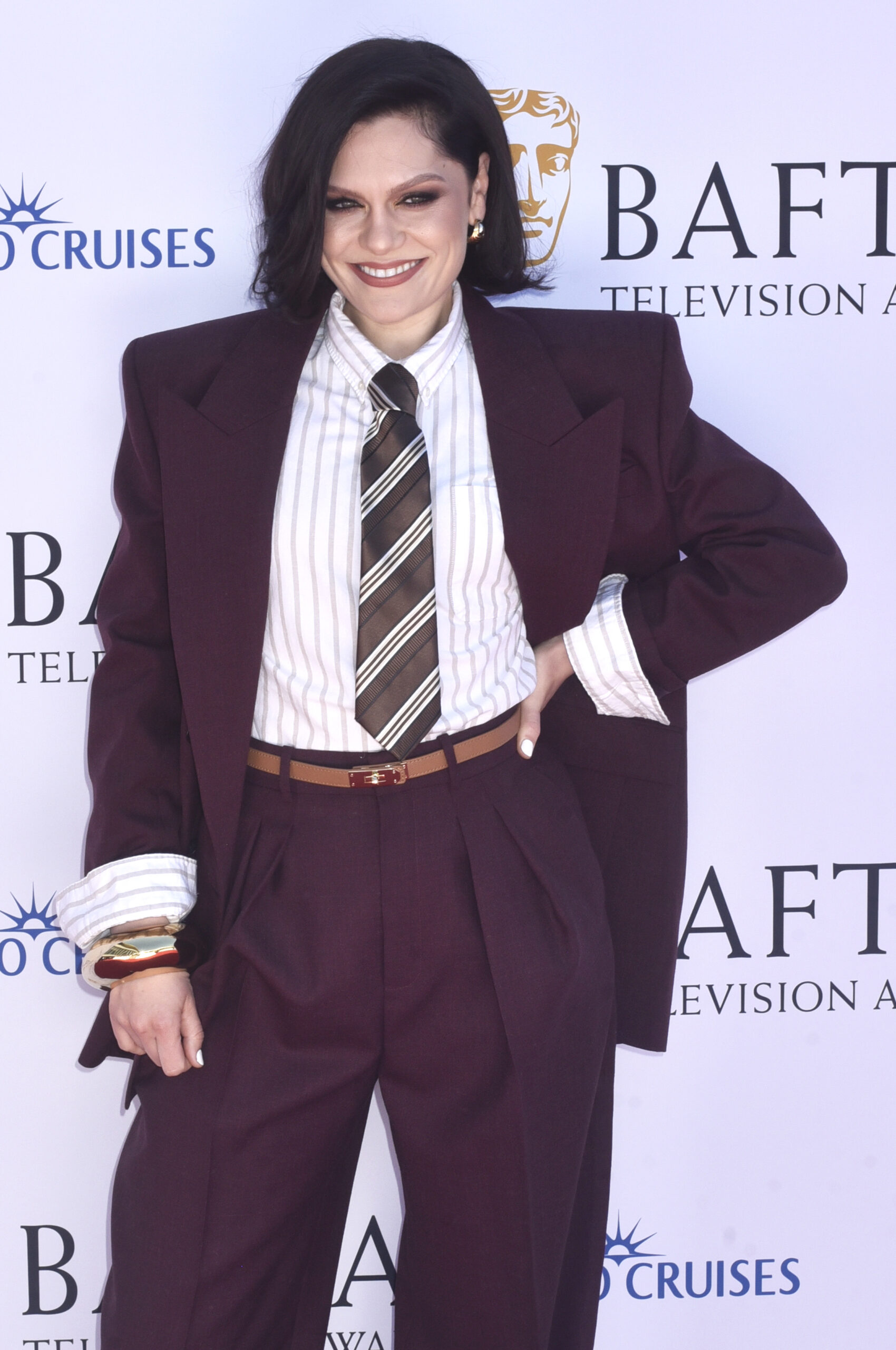 Jessie J in a suit at the 2025 BAFTAs. 