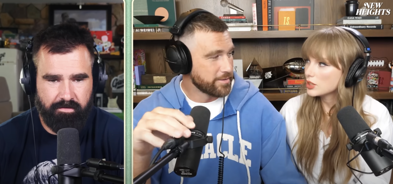 Taylor Swift talking to Travis Kelce and his brother