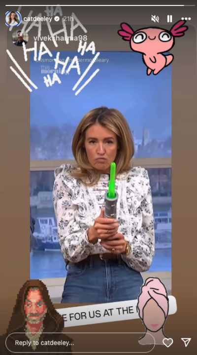 Cat Deeley with a lightsaber