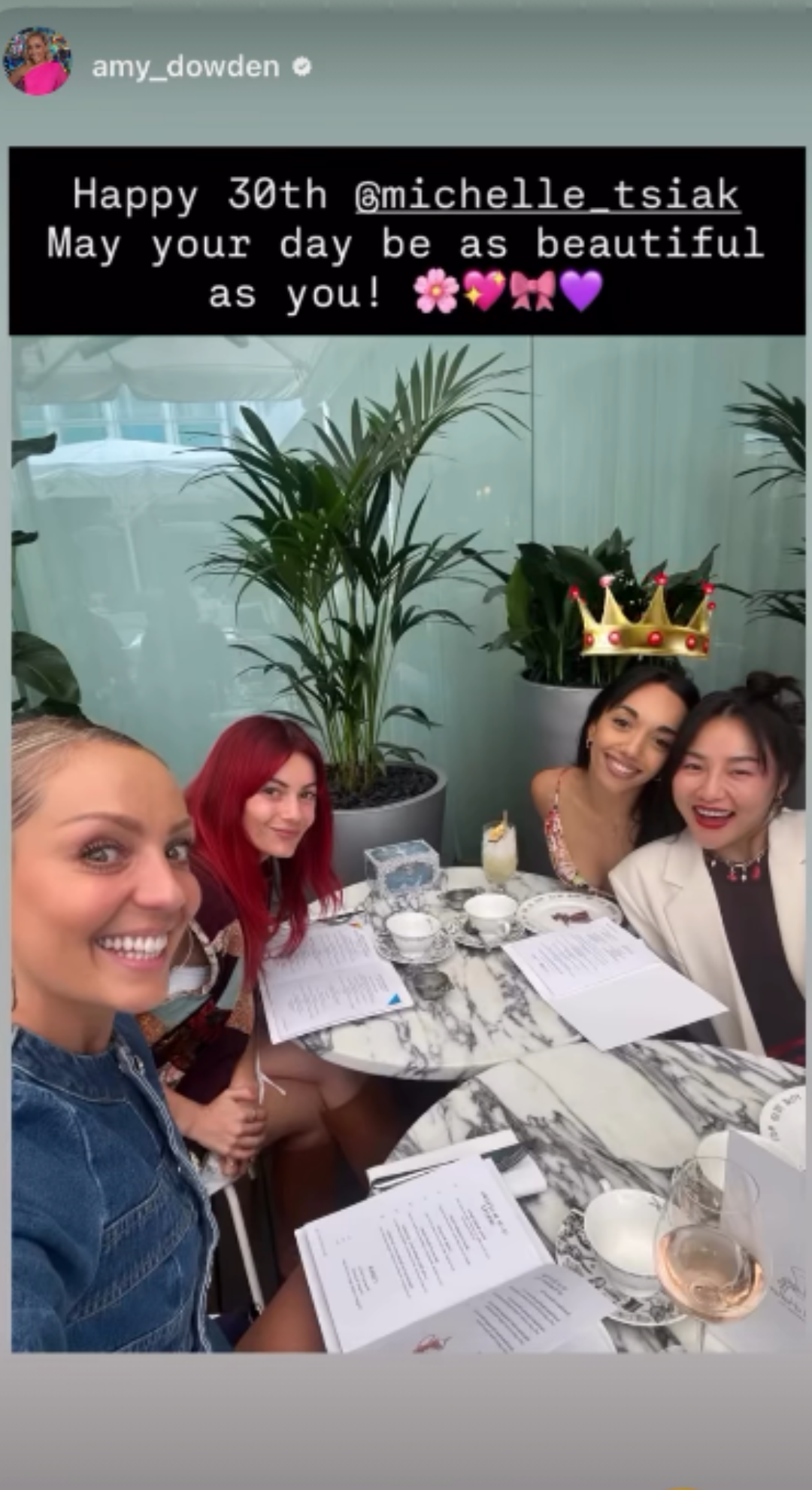 Amy Dowden Instagram story wishing Michelle Tsiakkas a Happy Birthday 