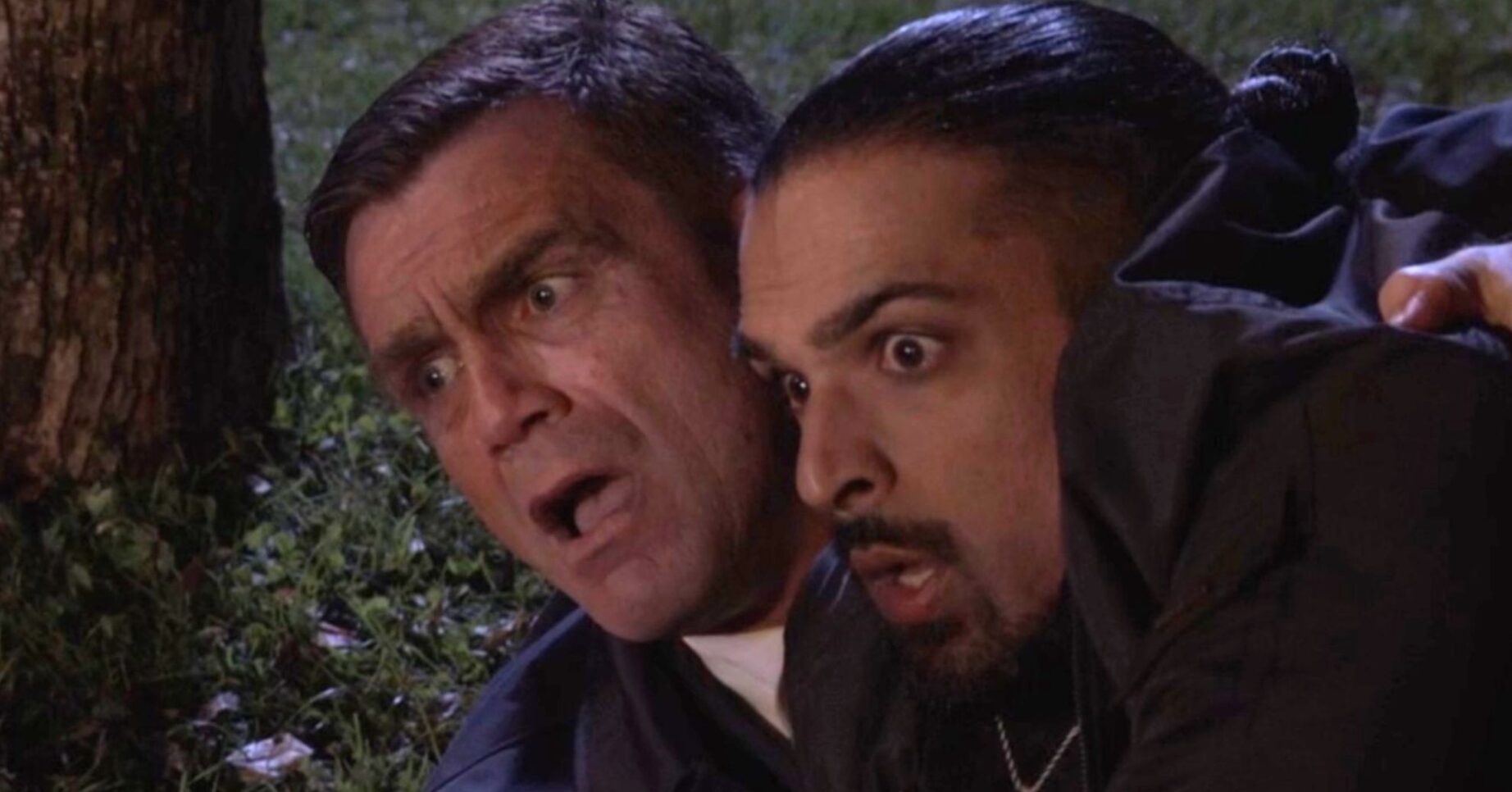 Jack and Ravi look shocked as they fight on EastEnders (Credit: BBC/Composite: ED!)
