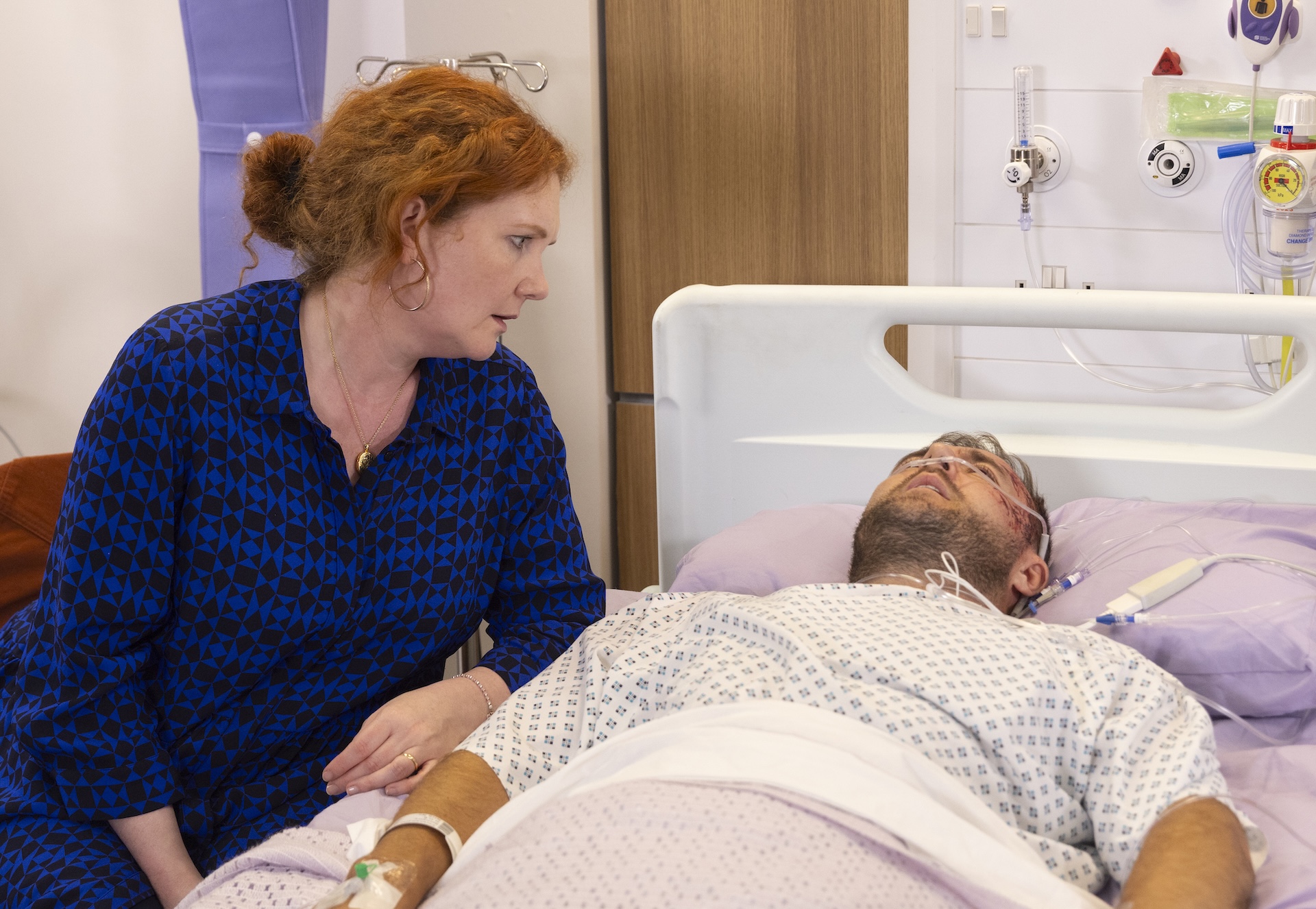 Coronation Street's Fiz at Tyrone's hospital bedside