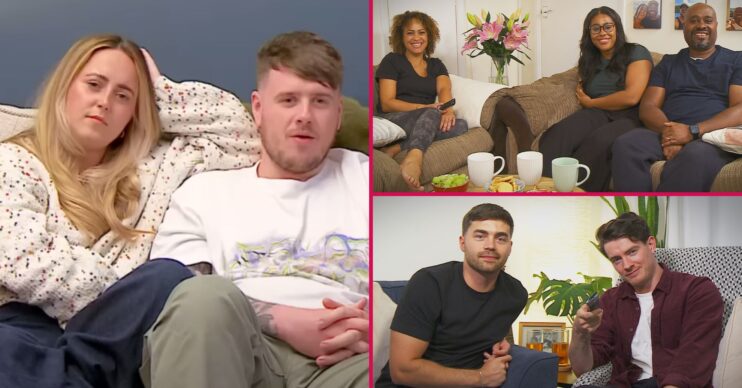 Roisin and Joe watch TV, the new Gogglebox families in the Gogglebox cast look at the camera