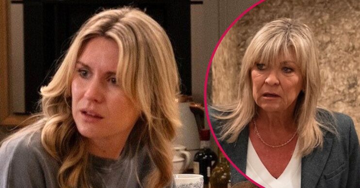 Dawn and Kim look shocked in Emmerdale (Credit: ITV/Comp ED!)