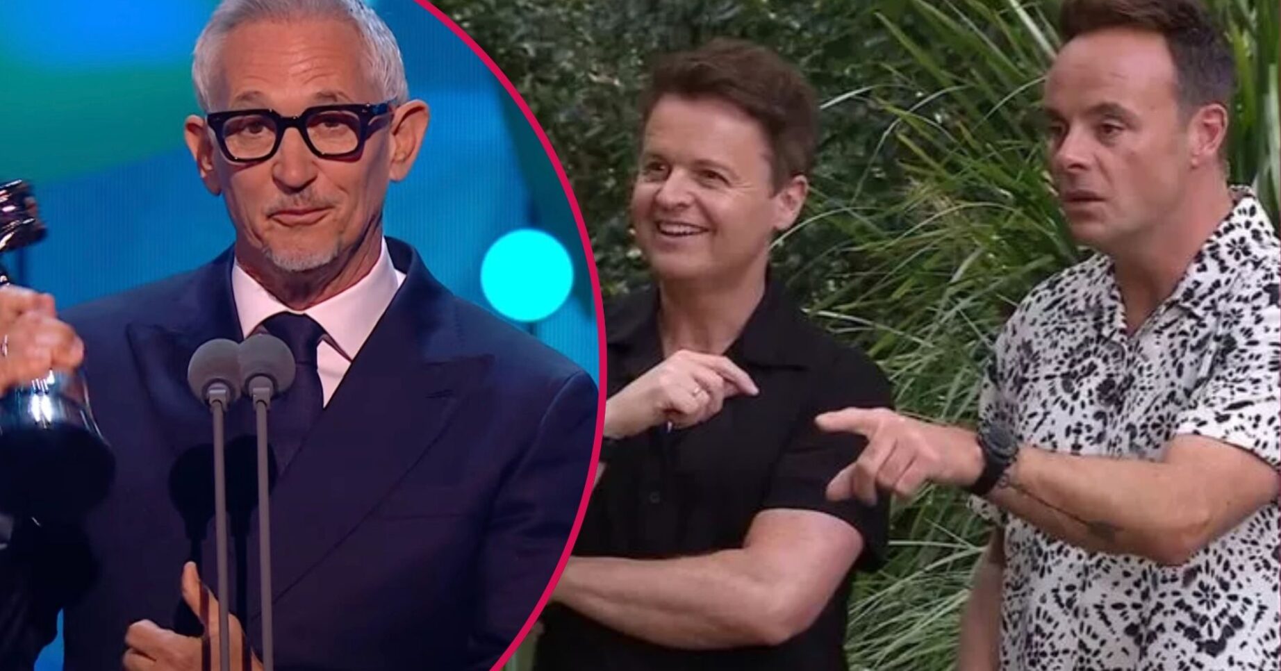 Gary Lineker accepting his NTA award / Ant and Dec on I'm A Celeb